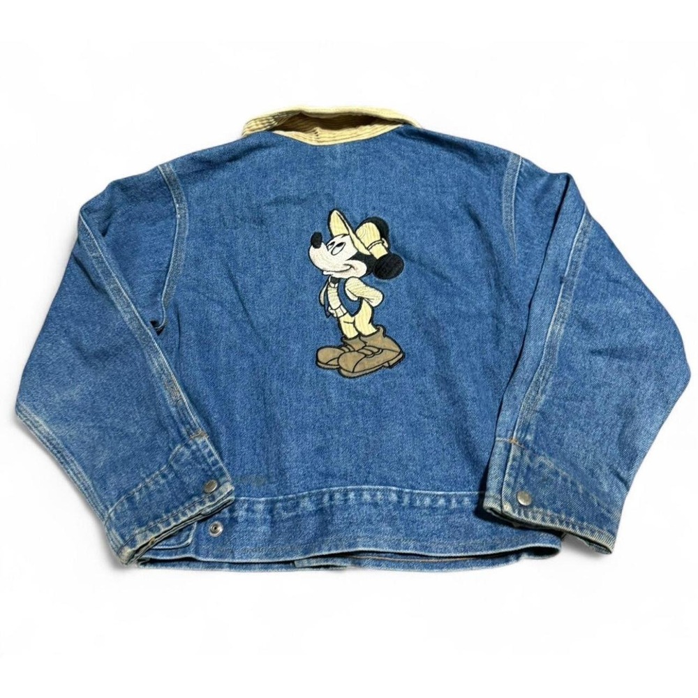 Vintage Disney Store Mickey Mouse Safari Denim Jacket Corduroy Collar Size Small